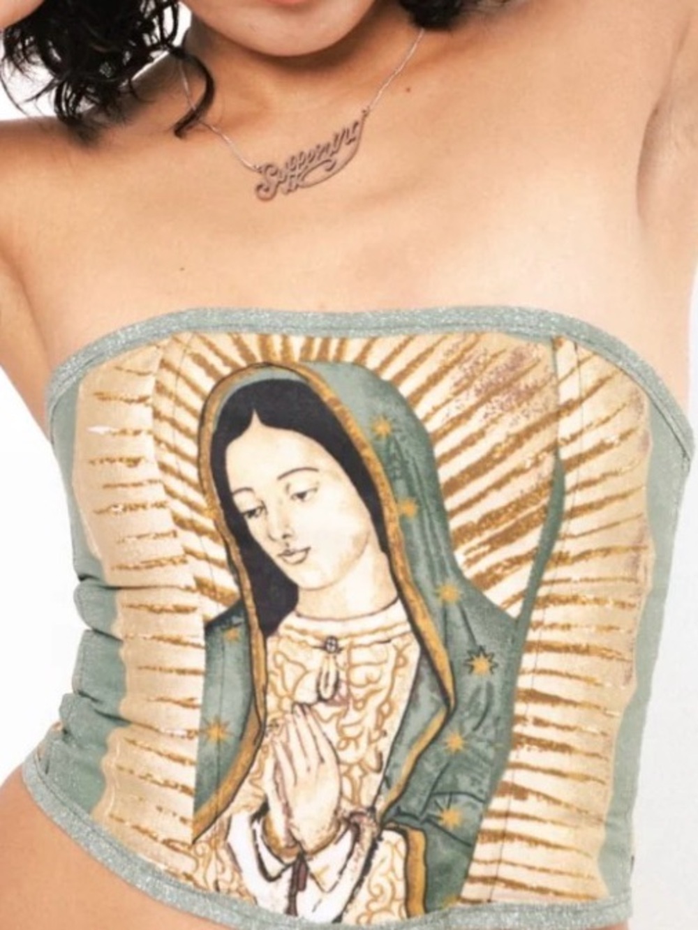 Embellished Virgin Mary tapestry corset - Picture 6 of 7
